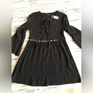 NWT Ella Moss Black Tie-Neck Boho dress Small